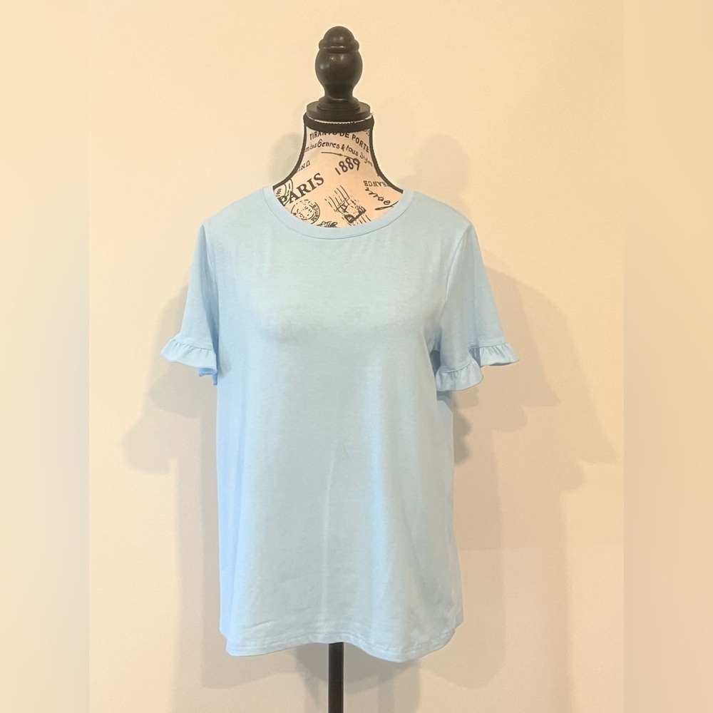 NWOT Women's Sky Blue Tee with Ruffled Sleeves, Medium
